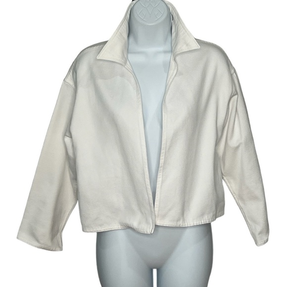 Escada White waffle cotton cropped 3/4 length sleeve collared jacket size 38 - Picture 1 of 9